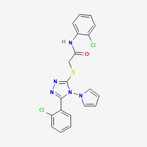 molecular formula C20H15Cl2N5OS B2745775 N-(2-chlorophenyl)-2-{[5-(2-chlorophenyl)-4-(1H-pyrrol-1-yl)-4H-1,2,4-triazol-3-yl]sulfanyl}acetamide CAS No. 886926-35-8