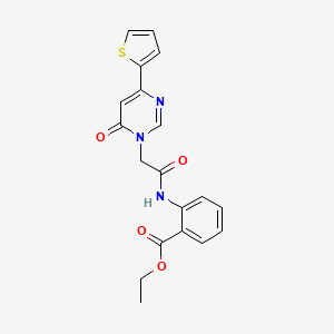 molecular formula C19H17N3O4S B2745787 ethyl 2-(2-(6-oxo-4-(thiophen-2-yl)pyrimidin-1(6H)-yl)acetamido)benzoate CAS No. 1251546-73-2