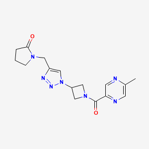 molecular formula C16H19N7O2 B2745792 1-((1-(1-(5-methylpyrazine-2-carbonyl)azetidin-3-yl)-1H-1,2,3-triazol-4-yl)methyl)pyrrolidin-2-one CAS No. 2034407-25-3