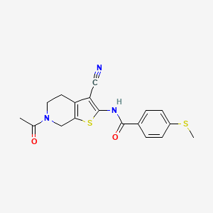 molecular formula C18H17N3O2S2 B2745805 N-(6-acetyl-3-cyano-5,7-dihydro-4H-thieno[2,3-c]pyridin-2-yl)-4-methylsulfanylbenzamide CAS No. 896354-71-5
