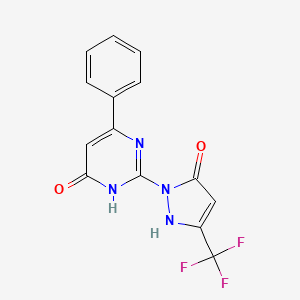 molecular formula C14H9F3N4O2 B2745806 2-[5-oxo-3-(trifluoromethyl)-2,5-dihydro-1H-pyrazol-1-yl]-6-phenyl-4(3H)-pyrimidinone CAS No. 900015-70-5