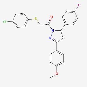 molecular formula C24H20ClFN2O2S B2745807 2-((4-chlorophenyl)thio)-1-(5-(4-fluorophenyl)-3-(4-methoxyphenyl)-4,5-dihydro-1H-pyrazol-1-yl)ethanone CAS No. 403843-60-7