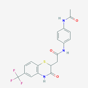 molecular formula C19H16F3N3O3S B2745900 N-(4-acetamidophenyl)-2-[3-oxo-6-(trifluoromethyl)-3,4-dihydro-2H-1,4-benzothiazin-2-yl]acetamide CAS No. 694477-54-8