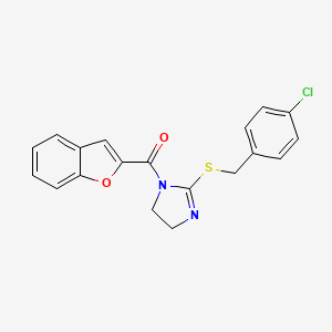 molecular formula C19H15ClN2O2S B2745992 benzofuran-2-yl(2-((4-chlorobenzyl)thio)-4,5-dihydro-1H-imidazol-1-yl)methanone CAS No. 851802-03-4