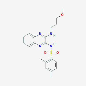 molecular formula C20H24N4O3S B2746023 N-{3-[(3-methoxypropyl)amino]quinoxalin-2-yl}-2,4-dimethylbenzene-1-sulfonamide CAS No. 714943-52-9