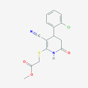 molecular formula C15H13ClN2O3S B2746078 methyl 2-{[4-(2-chlorophenyl)-3-cyano-6-oxo-1,4,5,6-tetrahydropyridin-2-yl]sulfanyl}acetate CAS No. 325725-48-2