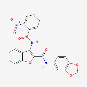 molecular formula C23H15N3O7 B2746134 N-(2H-1,3-benzodioxol-5-yl)-3-(2-nitrobenzamido)-1-benzofuran-2-carboxamide CAS No. 888460-92-2