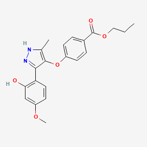 molecular formula C21H22N2O5 B2746240 propyl 4-{[3-(2-hydroxy-4-methoxyphenyl)-5-methyl-1H-pyrazol-4-yl]oxy}benzoate CAS No. 879471-50-8