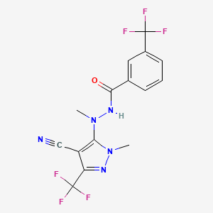 molecular formula C15H11F6N5O B2746260 N'-[4-cyano-2-methyl-5-(trifluoromethyl)pyrazol-3-yl]-N'-methyl-3-(trifluoromethyl)benzohydrazide CAS No. 321526-23-2