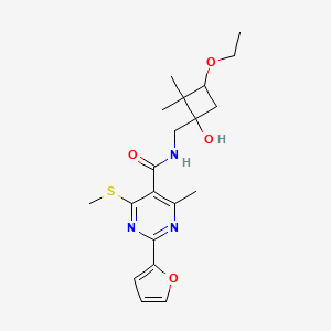 N-[(3-Ethoxy-1-hydroxy-2,2-dimethylcyclobutyl)methyl]-2-(furan-2-yl)-4-methyl-6-methylsulfanylpyrimidine-5-carboxamide