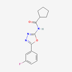 molecular formula C14H14FN3O2 B2746292 N-[5-(3-fluorophenyl)-1,3,4-oxadiazol-2-yl]cyclopentanecarboxamide CAS No. 1172958-31-4