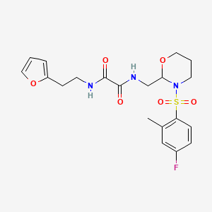 molecular formula C20H24FN3O6S B2746403 N'-{[3-(4-fluoro-2-methylbenzenesulfonyl)-1,3-oxazinan-2-yl]methyl}-N-[2-(furan-2-yl)ethyl]ethanediamide CAS No. 872724-14-6