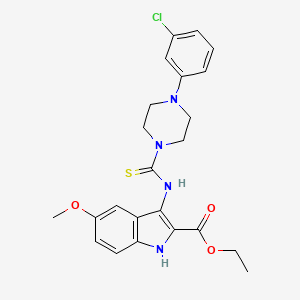 molecular formula C23H25ClN4O3S B2746411 ethyl 3-{[4-(3-chlorophenyl)piperazine-1-carbothioyl]amino}-5-methoxy-1H-indole-2-carboxylate CAS No. 866843-59-6