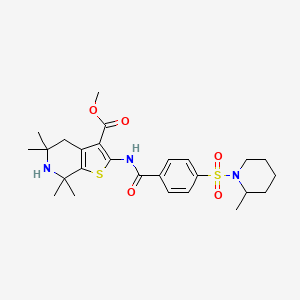 molecular formula C26H35N3O5S2 B2746517 methyl 5,5,7,7-tetramethyl-2-{4-[(2-methylpiperidin-1-yl)sulfonyl]benzamido}-4H,5H,6H,7H-thieno[2,3-c]pyridine-3-carboxylate CAS No. 489471-19-4