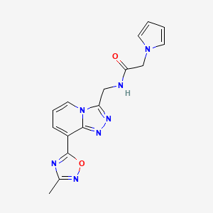 molecular formula C16H15N7O2 B2746527 N-((8-(3-methyl-1,2,4-oxadiazol-5-yl)-[1,2,4]triazolo[4,3-a]pyridin-3-yl)methyl)-2-(1H-pyrrol-1-yl)acetamide CAS No. 2034457-76-4