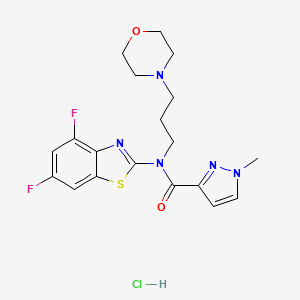 molecular formula C19H22ClF2N5O2S B2746545 N-(4,6-difluoro-1,3-benzothiazol-2-yl)-1-methyl-N-[3-(morpholin-4-yl)propyl]-1H-pyrazole-3-carboxamide hydrochloride CAS No. 1185148-80-4