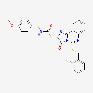 molecular formula C27H23FN4O3S B2746595 2-(5-{[(2-fluorophenyl)methyl]sulfanyl}-3-oxo-2H,3H-imidazo[1,2-c]quinazolin-2-yl)-N-[(4-methoxyphenyl)methyl]acetamide CAS No. 1023456-30-5