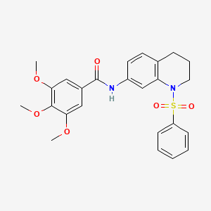 molecular formula C25H26N2O6S B2746636 N-[1-(benzenesulfonyl)-1,2,3,4-tetrahydroquinolin-7-yl]-3,4,5-trimethoxybenzamide CAS No. 1005299-05-7