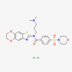 molecular formula C25H31ClN4O6S2 B2746645 N-(6,7-dihydro-[1,4]dioxino[2,3-f][1,3]benzothiazol-2-yl)-N-[3-(dimethylamino)propyl]-4-morpholin-4-ylsulfonylbenzamide;hydrochloride CAS No. 1321900-79-1