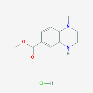 molecular formula C11H15ClN2O2 B2746709 Methyl 1-methyl-3,4-dihydro-2H-quinoxaline-6-carboxylate;hydrochloride CAS No. 2253639-90-4