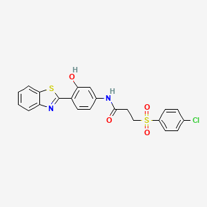 molecular formula C22H17ClN2O4S2 B2746716 N-(4-(benzo[d]thiazol-2-yl)-3-hydroxyphenyl)-3-((4-chlorophenyl)sulfonyl)propanamide CAS No. 895456-00-5