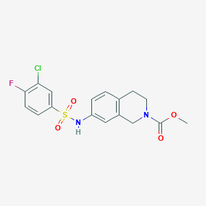 molecular formula C17H16ClFN2O4S B2746725 methyl 7-(3-chloro-4-fluorobenzenesulfonamido)-1,2,3,4-tetrahydroisoquinoline-2-carboxylate CAS No. 1448126-09-7