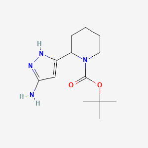 molecular formula C13H22N4O2 B2746738 Tert-butyl 2-(5-amino-1H-pyrazol-3-YL)piperidine-1-carboxylate CAS No. 1396986-72-3
