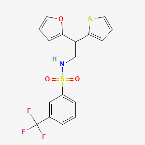 molecular formula C17H14F3NO3S2 B2746840 N-[2-(furan-2-yl)-2-(thiophen-2-yl)ethyl]-3-(trifluoromethyl)benzene-1-sulfonamide CAS No. 2097858-11-0