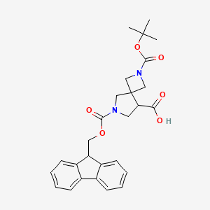 molecular formula C27H30N2O6 B2746873 7-(9H-Fluoren-9-ylmethoxycarbonyl)-2-[(2-methylpropan-2-yl)oxycarbonyl]-2,7-diazaspiro[3.4]octane-5-carboxylic acid CAS No. 2172229-46-6