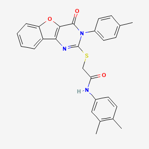 molecular formula C27H23N3O3S B2746896 N-(3,4-dimethylphenyl)-2-((4-oxo-3-(p-tolyl)-3,4-dihydrobenzofuro[3,2-d]pyrimidin-2-yl)thio)acetamide CAS No. 872208-10-1