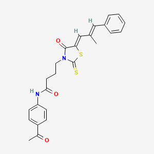 molecular formula C25H24N2O3S2 B2746936 N-(4-ACETYLPHENYL)-4-[(5Z)-5-[(2E)-2-METHYL-3-PHENYLPROP-2-EN-1-YLIDENE]-4-OXO-2-SULFANYLIDENE-1,3-THIAZOLIDIN-3-YL]BUTANAMIDE CAS No. 1164545-25-8