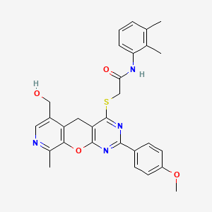 molecular formula C29H28N4O4S B2746970 N-(2,3-dimethylphenyl)-2-[[11-(hydroxymethyl)-5-(4-methoxyphenyl)-14-methyl-2-oxa-4,6,13-triazatricyclo[8.4.0.03,8]tetradeca-1(10),3(8),4,6,11,13-hexaen-7-yl]sulfanyl]acetamide CAS No. 867040-60-6