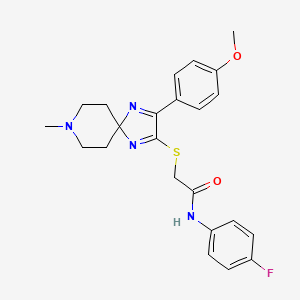 molecular formula C23H25FN4O2S B2747076 N-(4-FLUOROPHENYL)-2-{[3-(4-METHOXYPHENYL)-8-METHYL-1,4,8-TRIAZASPIRO[4.5]DECA-1,3-DIEN-2-YL]SULFANYL}ACETAMIDE CAS No. 1189929-67-6