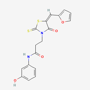 molecular formula C17H14N2O4S2 B2747126 (E)-3-(5-(furan-2-ylmethylene)-4-oxo-2-thioxothiazolidin-3-yl)-N-(3-hydroxyphenyl)propanamide CAS No. 682783-35-3