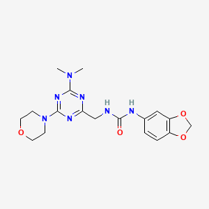 molecular formula C18H23N7O4 B2747130 1-(Benzo[d][1,3]dioxol-5-yl)-3-((4-(dimethylamino)-6-morpholino-1,3,5-triazin-2-yl)methyl)urea CAS No. 2034550-74-6