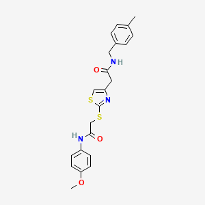 molecular formula C22H23N3O3S2 B2747133 N-(4-methoxyphenyl)-2-((4-(2-((4-methylbenzyl)amino)-2-oxoethyl)thiazol-2-yl)thio)acetamide CAS No. 941938-09-6