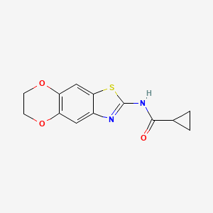 molecular formula C13H12N2O3S B2747220 N-{10,13-dioxa-4-thia-6-azatricyclo[7.4.0.0^{3,7}]trideca-1,3(7),5,8-tetraen-5-yl}cyclopropanecarboxamide CAS No. 892846-84-3
