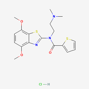 molecular formula C18H22ClN3O3S2 B2747325 N-(4,7-DIMETHOXY-1,3-BENZOTHIAZOL-2-YL)-N-[2-(DIMETHYLAMINO)ETHYL]THIOPHENE-2-CARBOXAMIDE HYDROCHLORIDE CAS No. 1216729-66-6