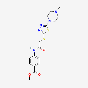 molecular formula C17H21N5O3S2 B2747574 Methyl 4-(2-((5-(4-methylpiperazin-1-yl)-1,3,4-thiadiazol-2-yl)thio)acetamido)benzoate CAS No. 1105220-62-9