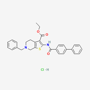molecular formula C30H29ClN2O3S B2747583 Ethyl 2-([1,1'-biphenyl]-4-ylcarboxamido)-6-benzyl-4,5,6,7-tetrahydrothieno[2,3-c]pyridine-3-carboxylate hydrochloride CAS No. 1189959-37-2