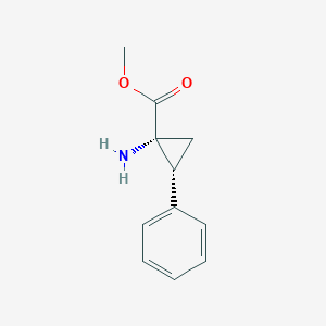 molecular formula C11H13NO2 B027476 Cyclopropanecarboxylic acid, 1-amino-2-phenyl-, methyl ester, (1R-cis)-(9CI) CAS No. 110769-84-1
