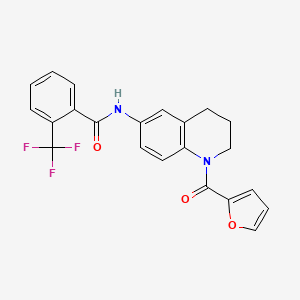 molecular formula C22H17F3N2O3 B2747638 N-[1-(furan-2-carbonyl)-1,2,3,4-tetrahydroquinolin-6-yl]-2-(trifluoromethyl)benzamide CAS No. 1005305-66-7