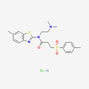 molecular formula C22H28ClN3O3S2 B2747646 N-(2-(dimethylamino)ethyl)-N-(6-methylbenzo[d]thiazol-2-yl)-3-tosylpropanamide hydrochloride CAS No. 1217004-26-6