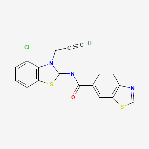 molecular formula C18H10ClN3OS2 B2747721 N-[(2Z)-4-chloro-3-(prop-2-yn-1-yl)-2,3-dihydro-1,3-benzothiazol-2-ylidene]-1,3-benzothiazole-6-carboxamide CAS No. 1321819-69-5