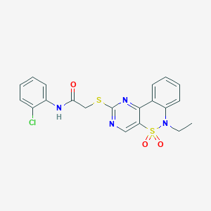 molecular formula C20H17ClN4O3S2 B2747764 N-(2-chlorophenyl)-2-((6-ethyl-5,5-dioxido-6H-benzo[c]pyrimido[4,5-e][1,2]thiazin-2-yl)thio)acetamide CAS No. 951578-13-5