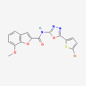molecular formula C16H10BrN3O4S B2747824 N-[5-(5-bromothiophen-2-yl)-1,3,4-oxadiazol-2-yl]-7-methoxy-1-benzofuran-2-carboxamide CAS No. 1021132-03-5