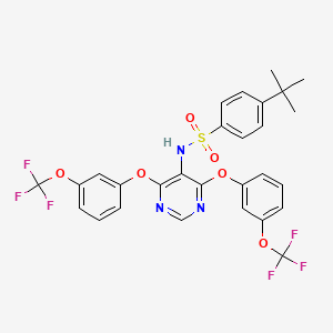 molecular formula C28H23F6N3O6S B2747930 N-(4,6-Bis(3-(trifluoromethoxy)phenoxy)pyrimidin-5-yl)-4-(tert-butyl)benzenesulfonamide CAS No. 866154-89-4