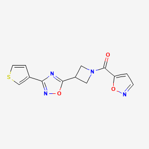 molecular formula C13H10N4O3S B2747953 Isoxazol-5-yl(3-(3-(thiophen-3-yl)-1,2,4-oxadiazol-5-yl)azetidin-1-yl)methanone CAS No. 1396795-21-3