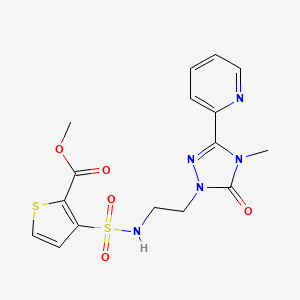molecular formula C16H17N5O5S2 B2748022 methyl 3-({2-[4-methyl-5-oxo-3-(pyridin-2-yl)-4,5-dihydro-1H-1,2,4-triazol-1-yl]ethyl}sulfamoyl)thiophene-2-carboxylate CAS No. 1396856-27-1