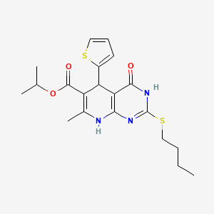 molecular formula C20H25N3O3S2 B2748058 propan-2-yl 2-(butylsulfanyl)-7-methyl-4-oxo-5-(thiophen-2-yl)-3H,4H,5H,8H-pyrido[2,3-d]pyrimidine-6-carboxylate CAS No. 878123-19-4